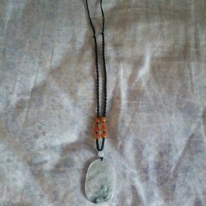 Dragon & Phoenix White Green Jade Necklace